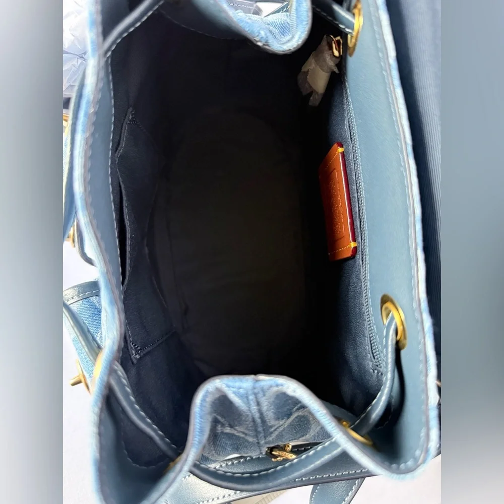 NWT Coach Hadley Backpack Signature Denim Blue Leather Gold Turnlock CDB95